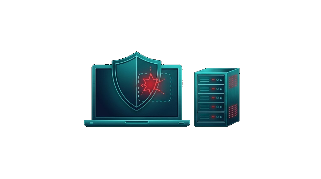 Laptop and server with a shield isolating an alert